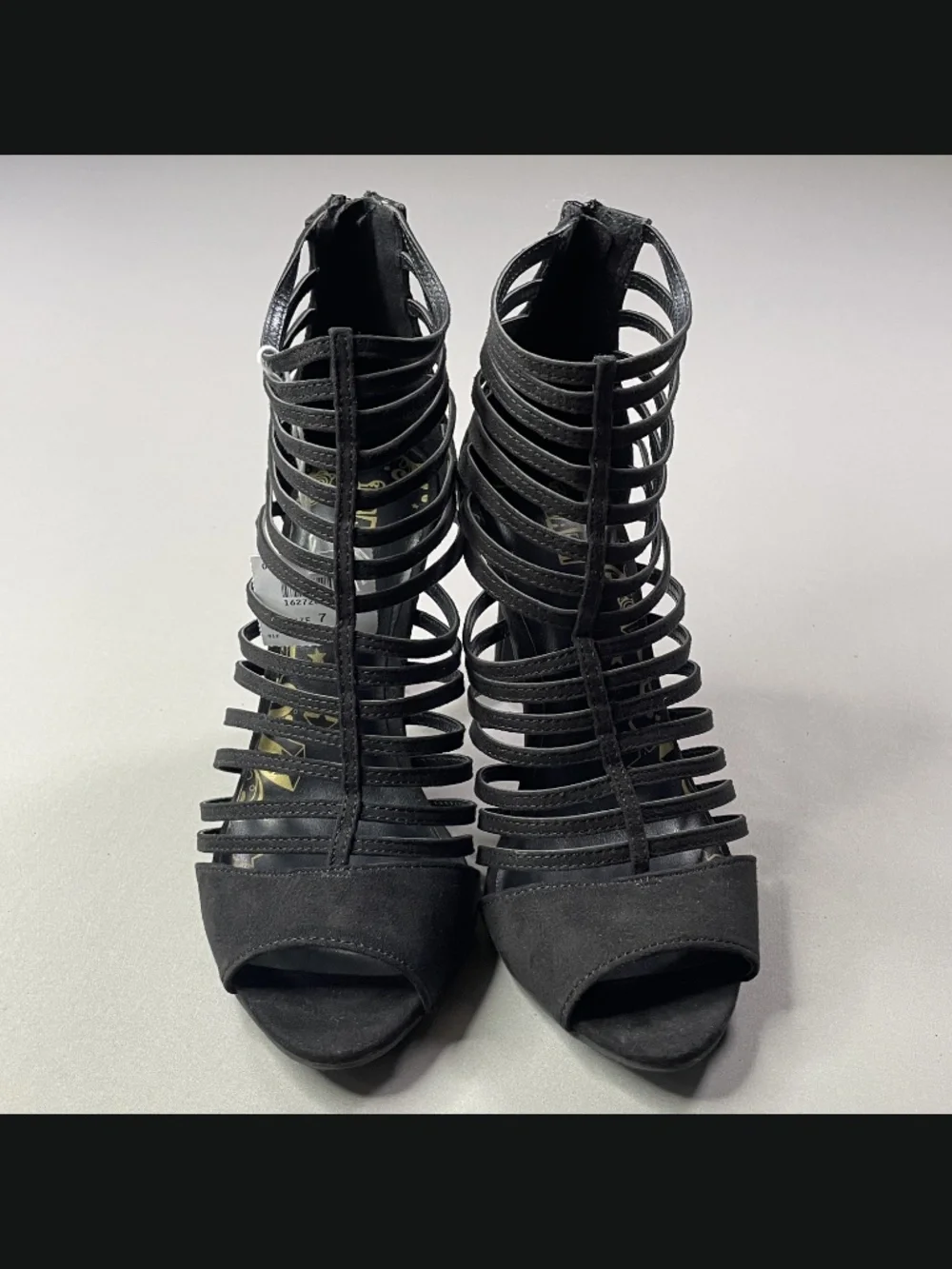 NEW Brash Shoes Womens 7 black faux leather strappy heels whimsy goth cocktail